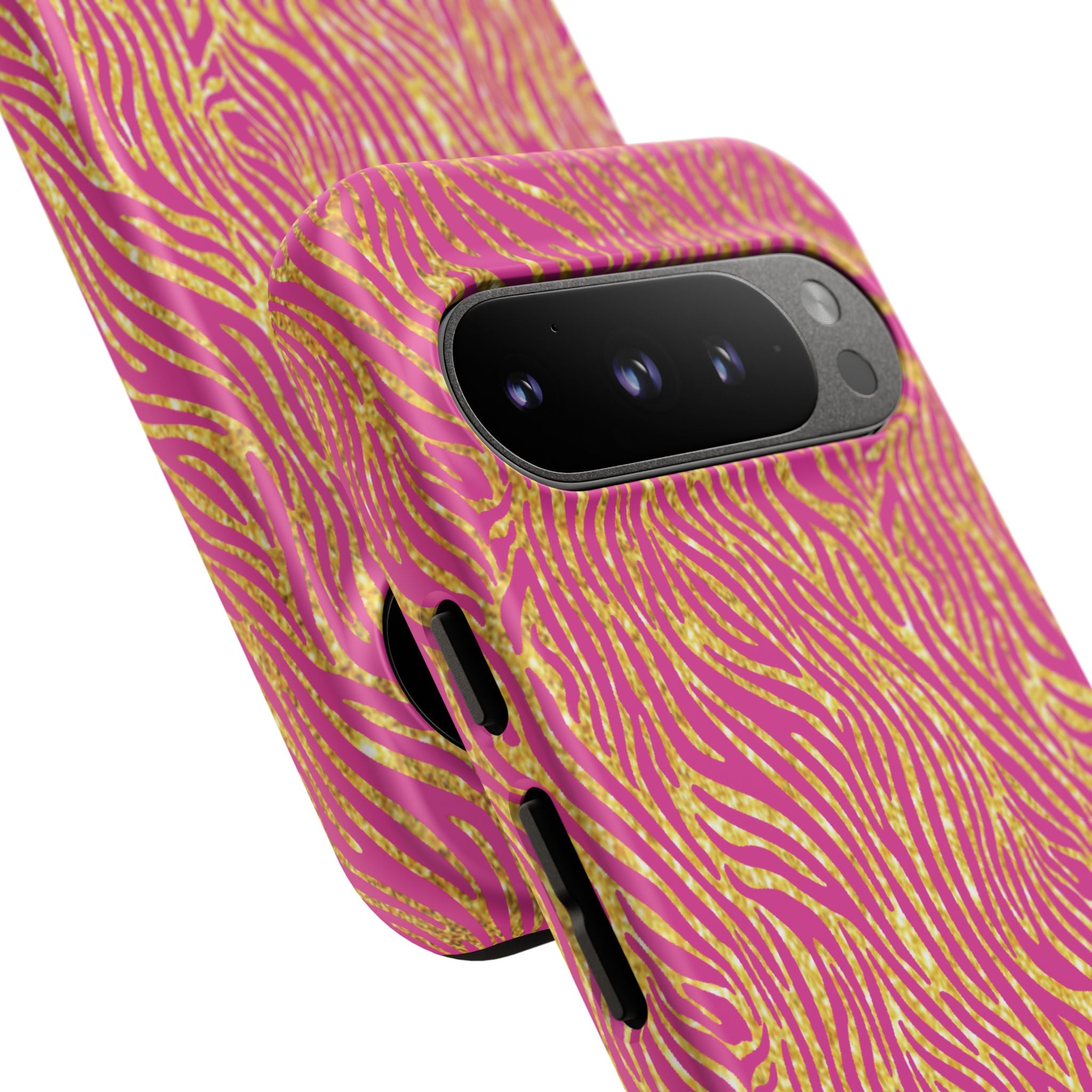 Pink Gold Zebra Print Tough Case for iPhone, Galaxy, or Google Pixel
