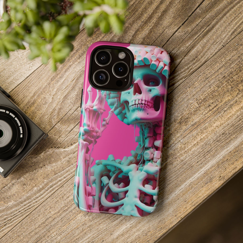 Neon Pink Skeleton Tough Phone Case for iPhone, Galaxy and Google Pixel