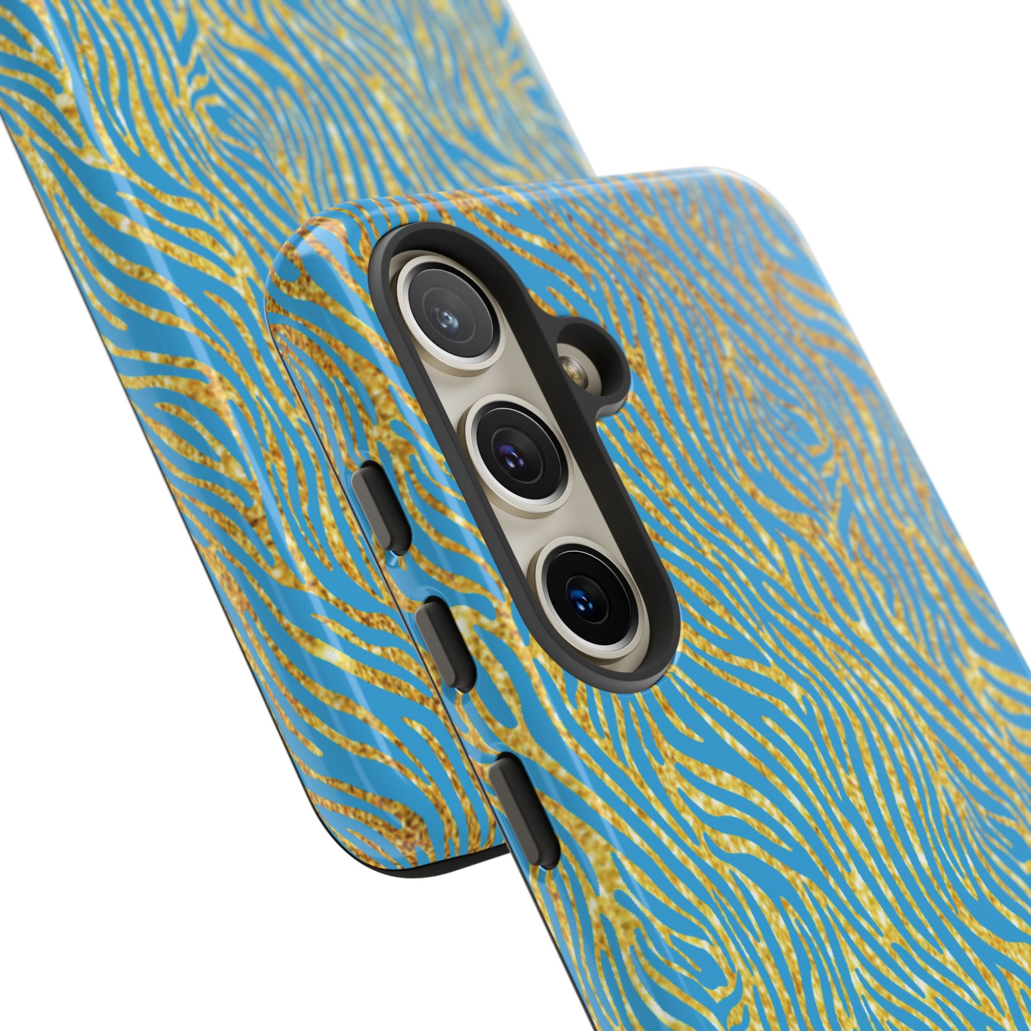Blue Gold Zebra Tough Case for iPhone, Galaxy, or Google Pixel