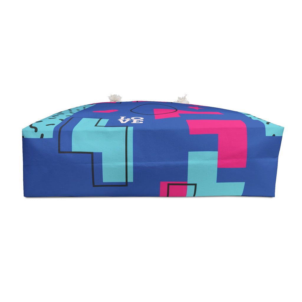 LOVE Retro Blocks Blue Eco-Friendly Weekender Bag, Travel Tote, Beach Bag