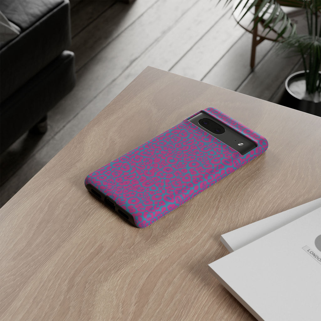 Pink Blue Leopard Tough Phone Case iPhone, Galaxy, or Google Pixel