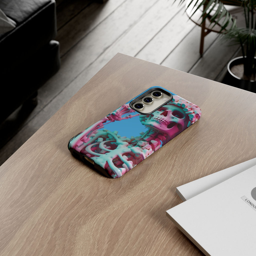 Neon Pink Skeleton Blue Tough Phone Case for iPhone, Galaxy or Google Pixel