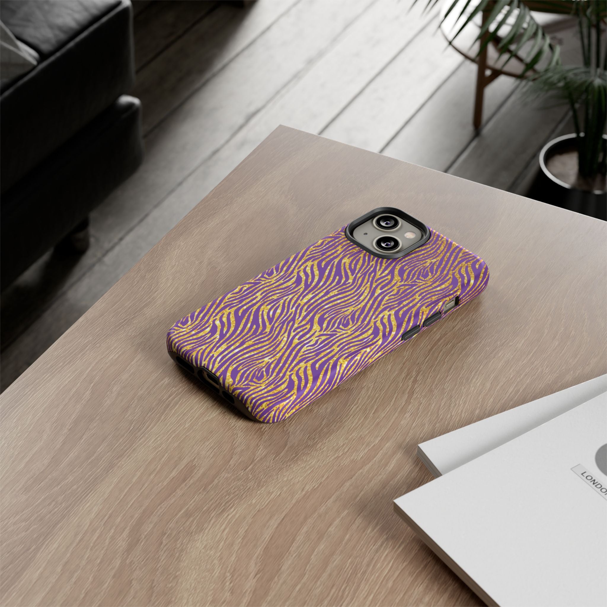 Vibrant Purple Gold Zebra Tough Phone Case iPhone, Galaxy, or Google Pixel