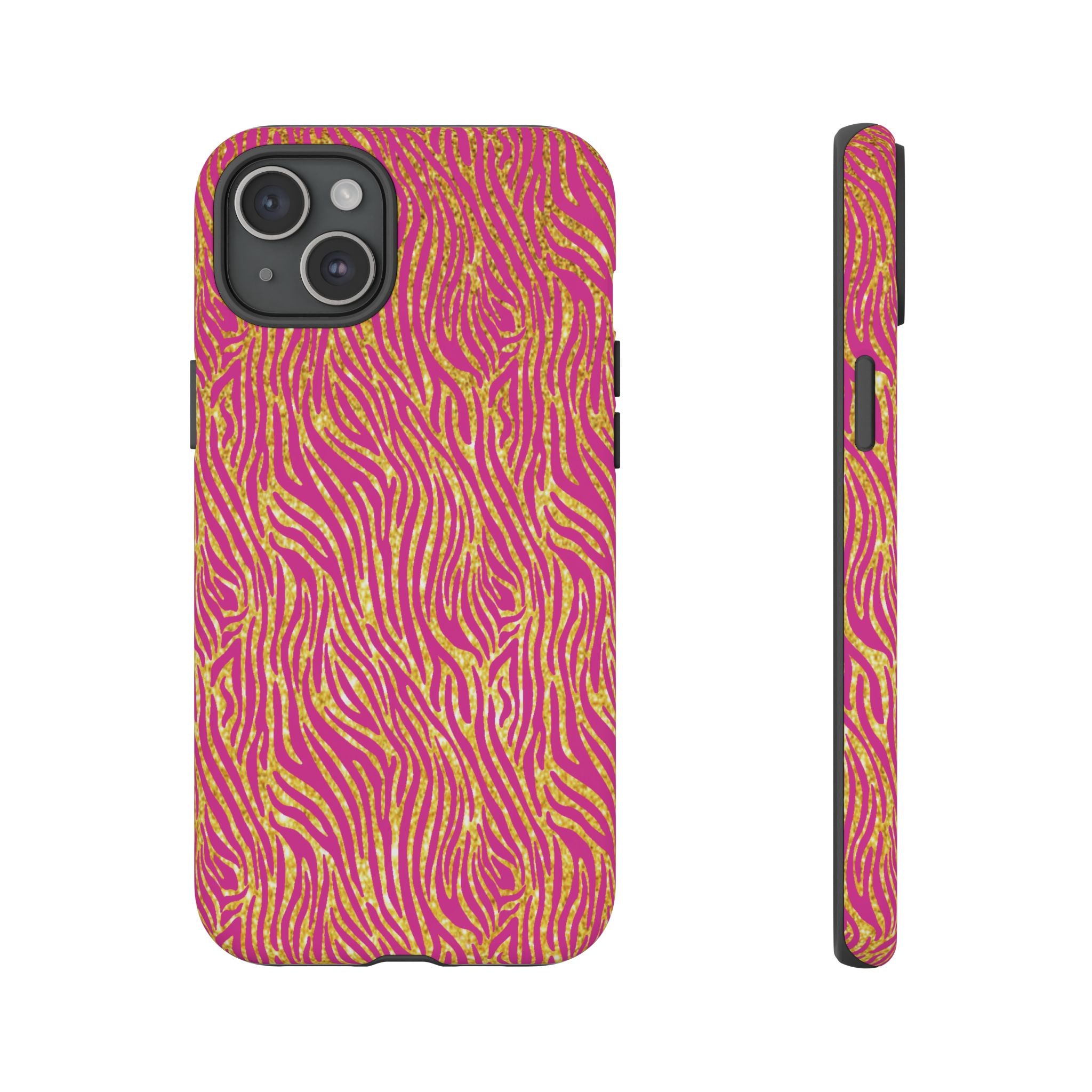 Pink Gold Zebra Print Tough Case for iPhone, Galaxy, or Google Pixel