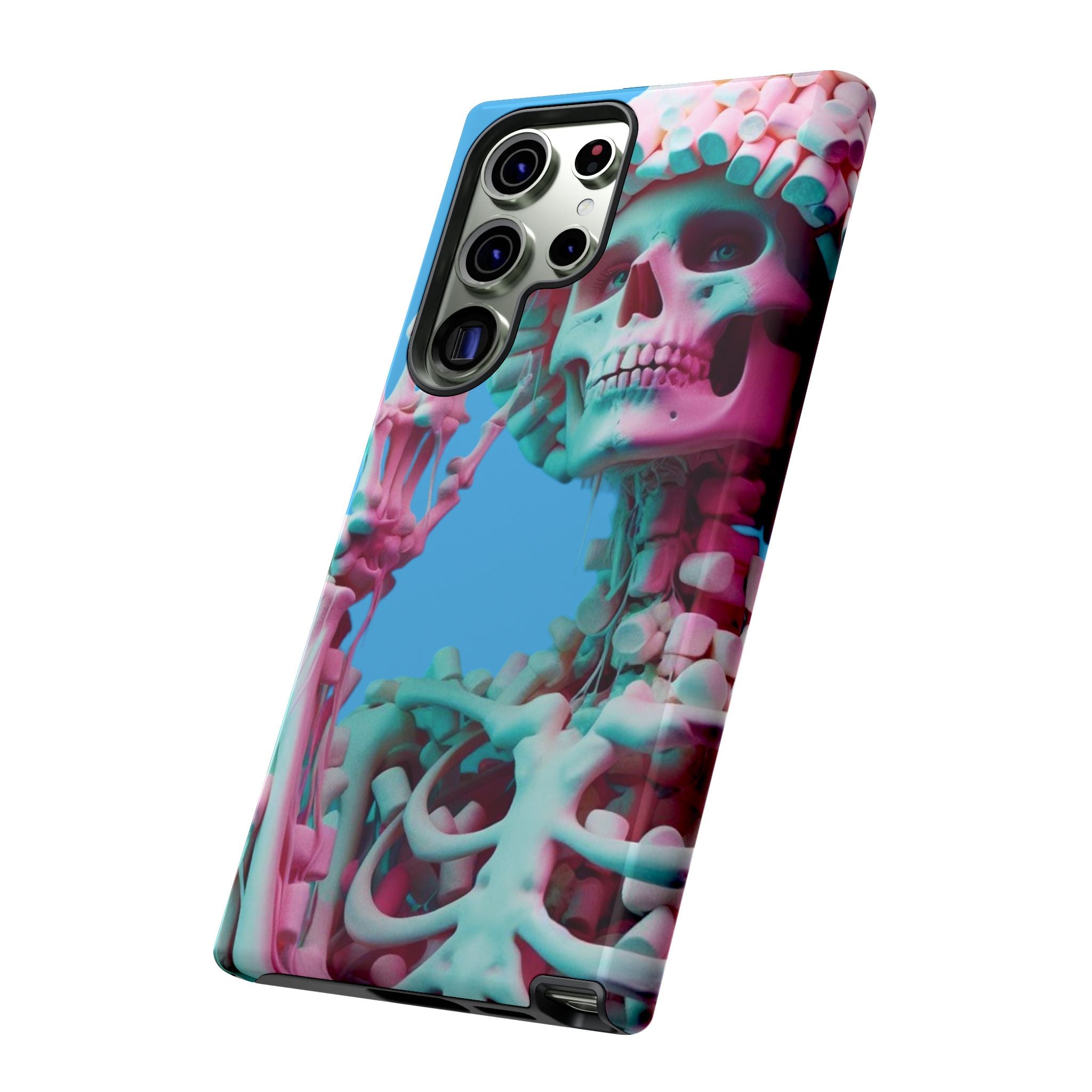 Neon Pink Skeleton Blue Tough Phone Case for iPhone, Galaxy or Google Pixel