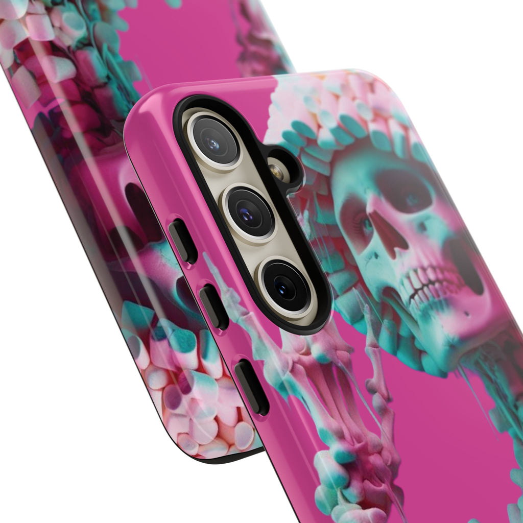 Neon Pink Skeleton Tough Phone Case for iPhone, Galaxy and Google Pixel