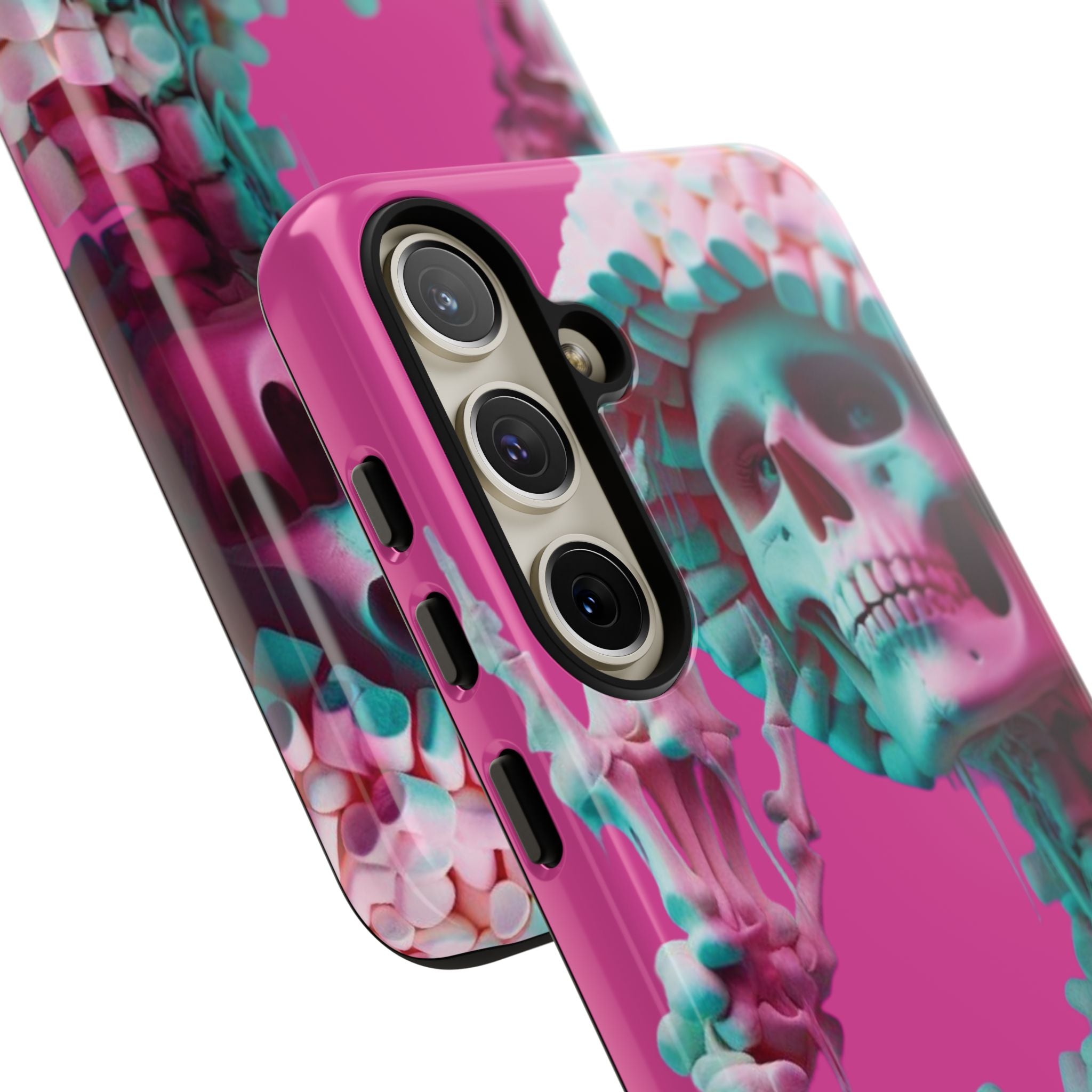 Neon Pink Skeleton Tough Phone Case for iPhone, Galaxy and Google Pixel
