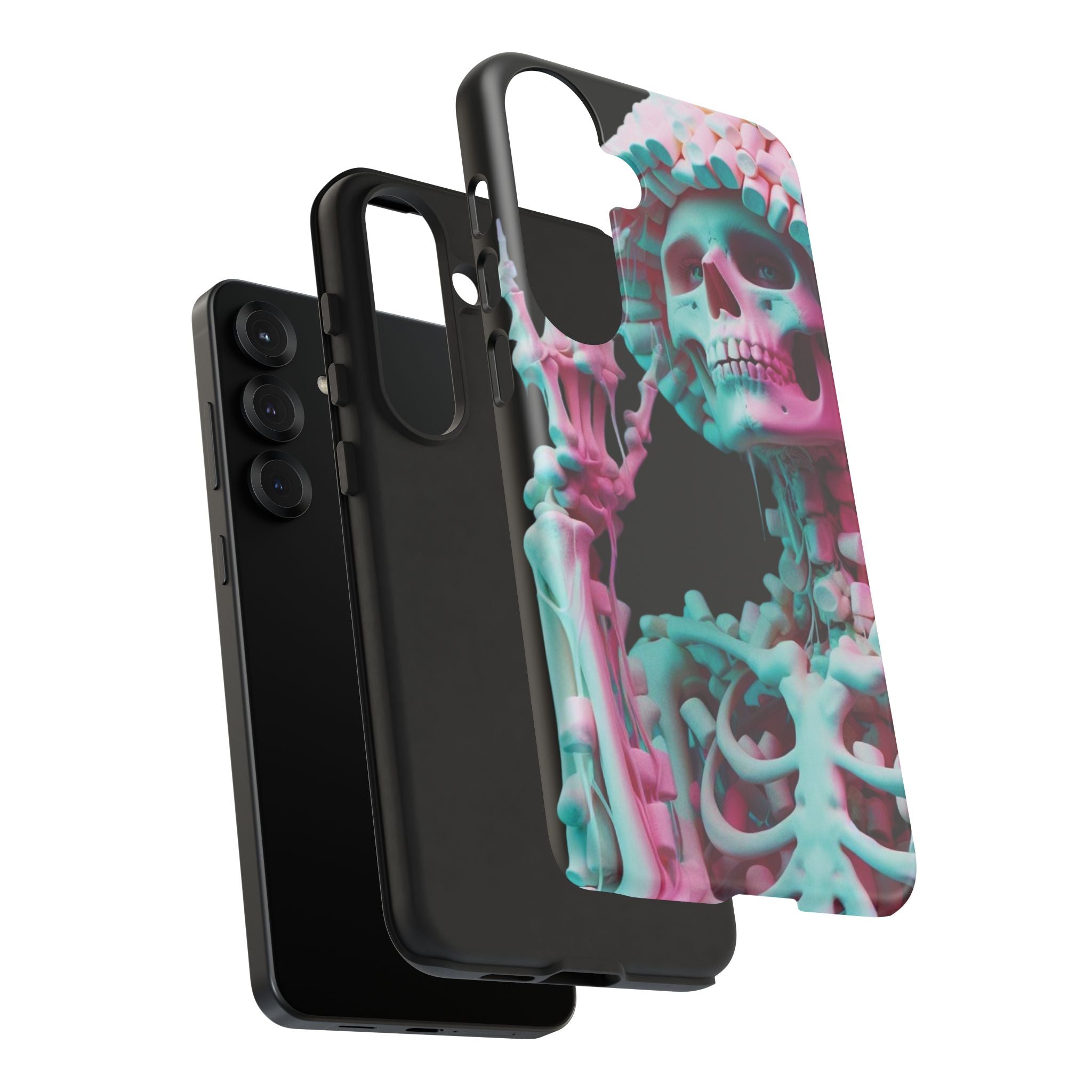 Neon Pink Skeleton (Black) Tough Phone Case for iPhone, Galaxy, or Google Pixel