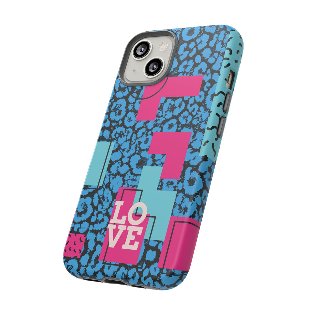 LOVE Blue Leopard 80s Vibe Tough Case for iPhone, Galaxy, or Google Pixel