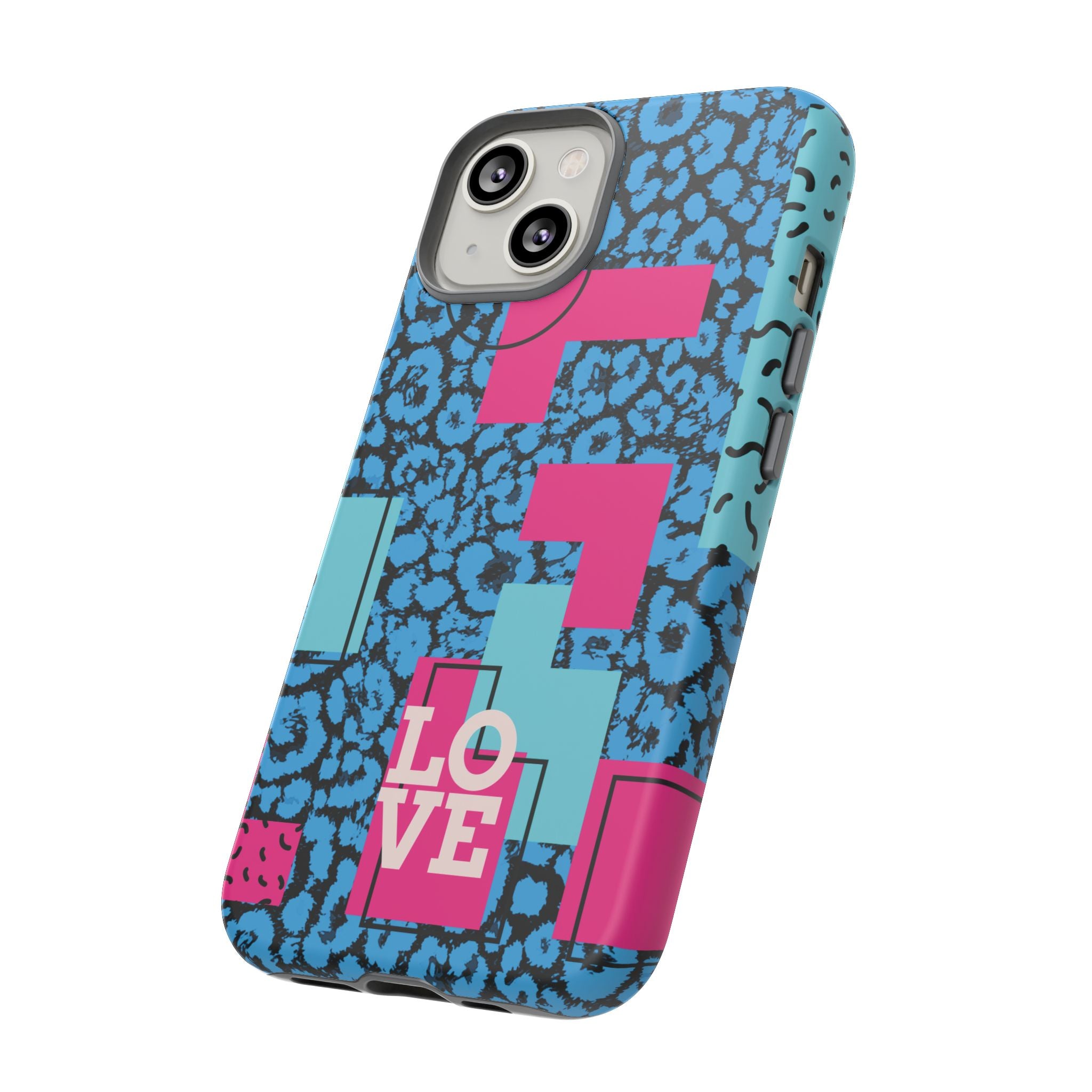 LOVE Blue Leopard 80s Vibe Tough Case for iPhone, Galaxy, or Google Pixel