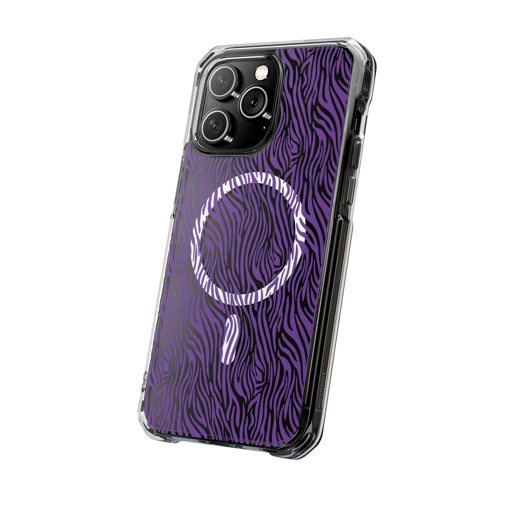 Purple Zebra Magnetic iPhone 14, 15, 16 Series Clear Impact Cases
