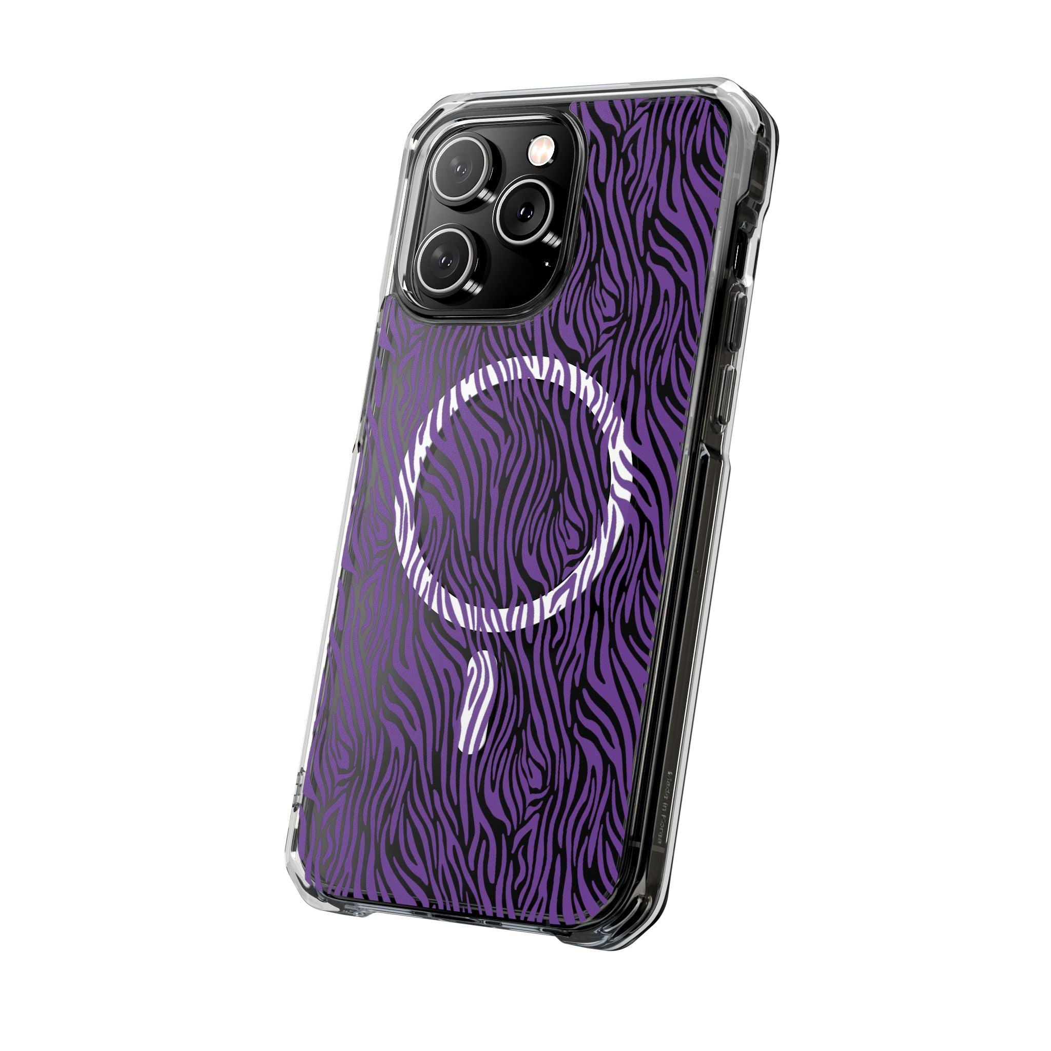 Purple Zebra Magnetic iPhone 14, 15, 16 Series Clear Impact Cases