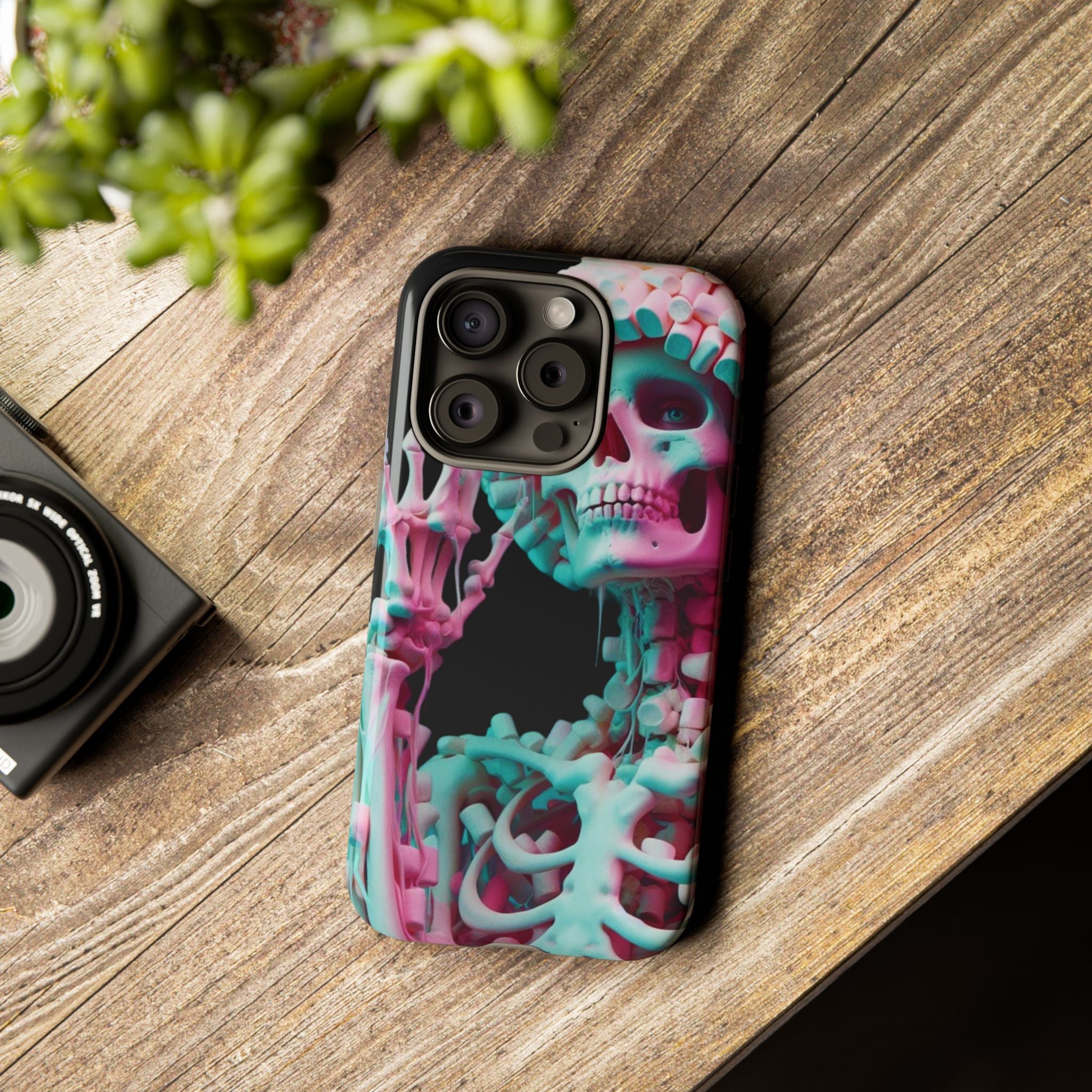 Neon Pink Skeleton (Black) Tough Phone Case for iPhone, Galaxy, or Google Pixel