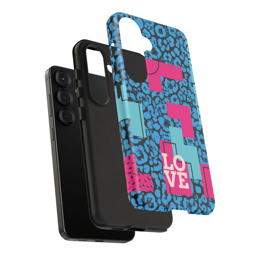LOVE Blue Leopard 80s Vibe Tough Case for iPhone, Galaxy, or Google Pixel
