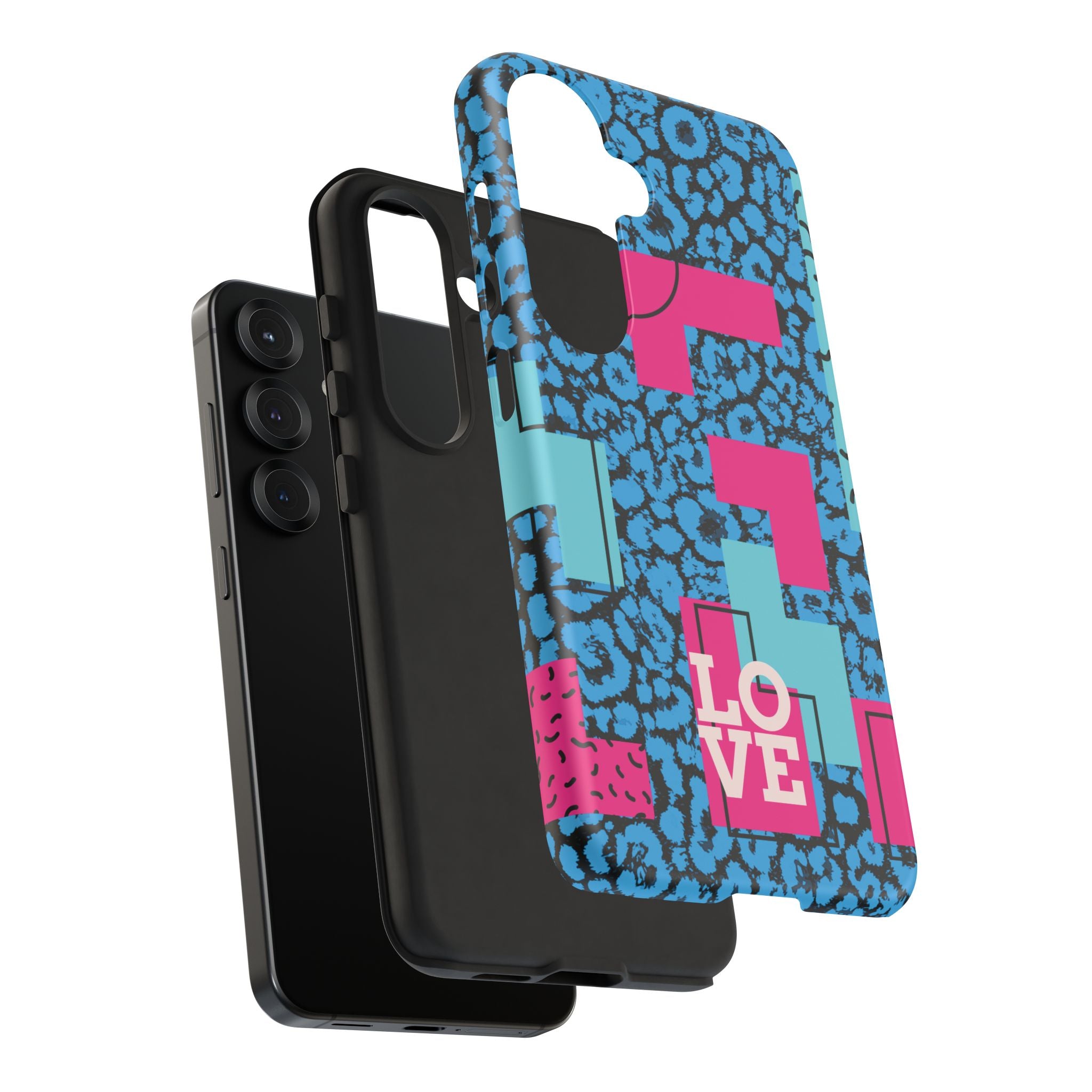 LOVE Blue Leopard 80s Vibe Tough Case for iPhone, Galaxy, or Google Pixel