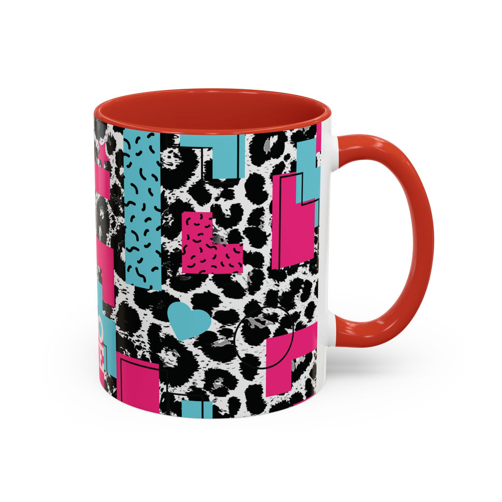 Retro Vibes Love Blocks Leopard Print Coffee Mug Kitchen Decor, Gift
