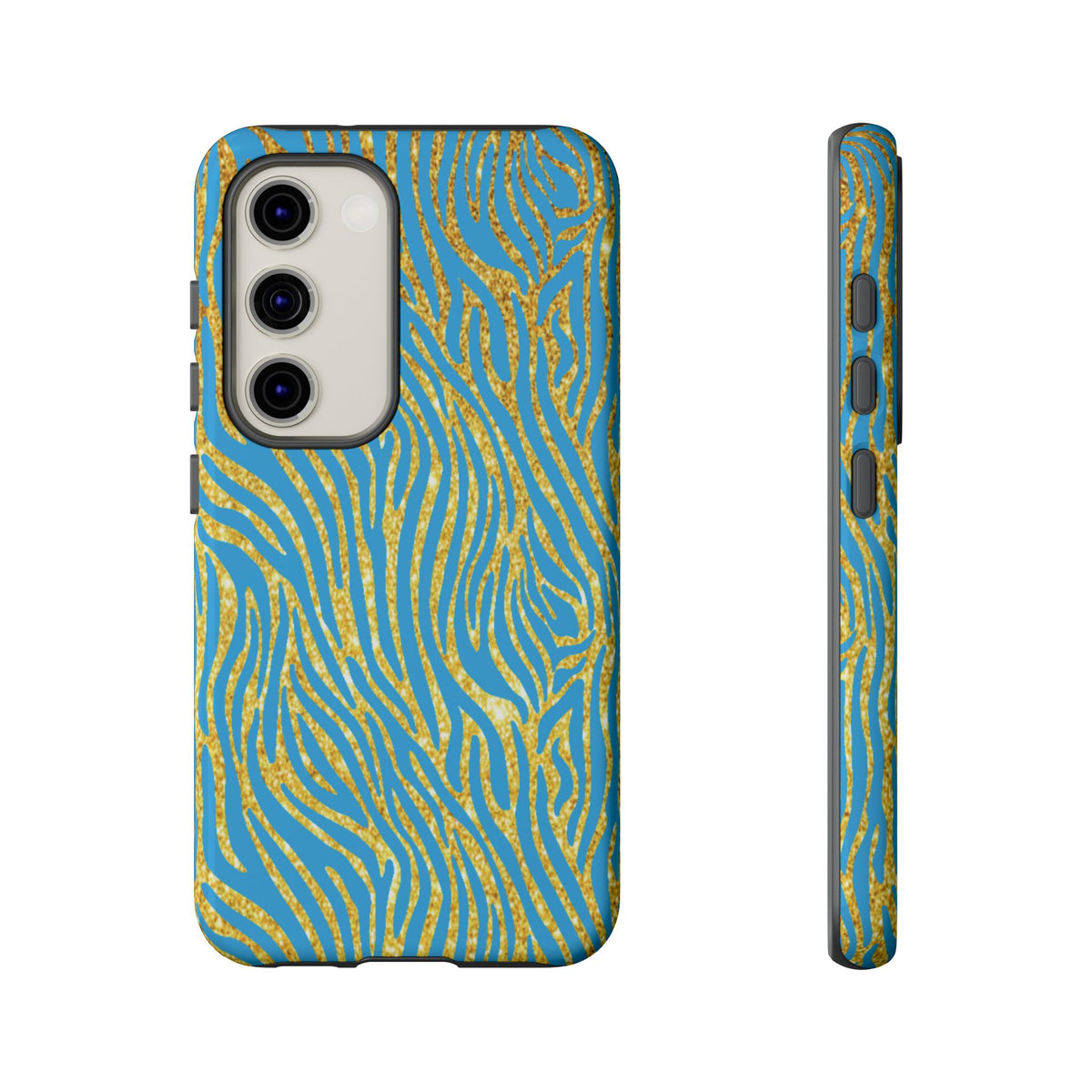 Blue Gold Zebra Tough Case for iPhone, Galaxy, or Google Pixel