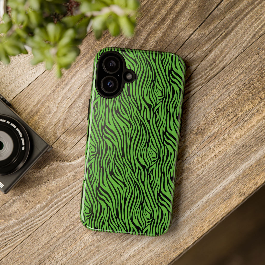 Neon Green Zebra Tough Phone Case iPhone, Galaxy, or Google Pixel