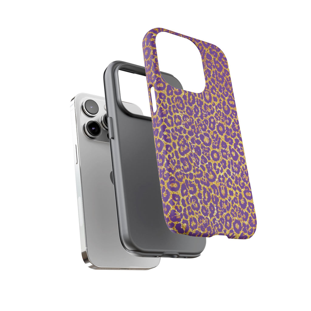 Purple Gold Leopard Tough Phone Case for iPhone, Galaxy, or Google Pixel