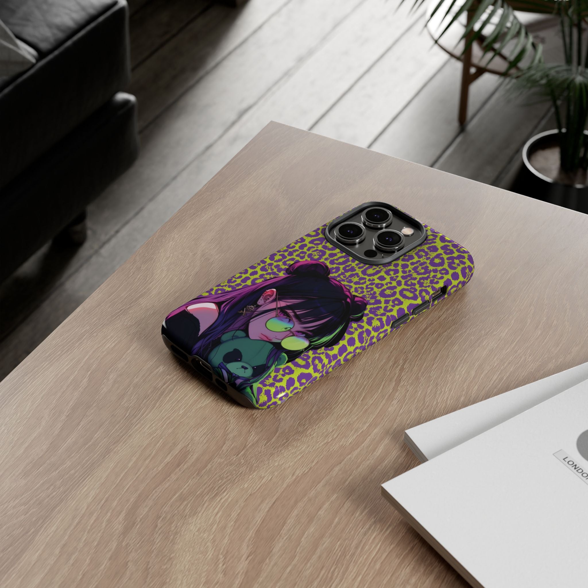 Purple Neon Lime Leopard Kz Tough Case for iPhone, Galaxy, or Google Pixel