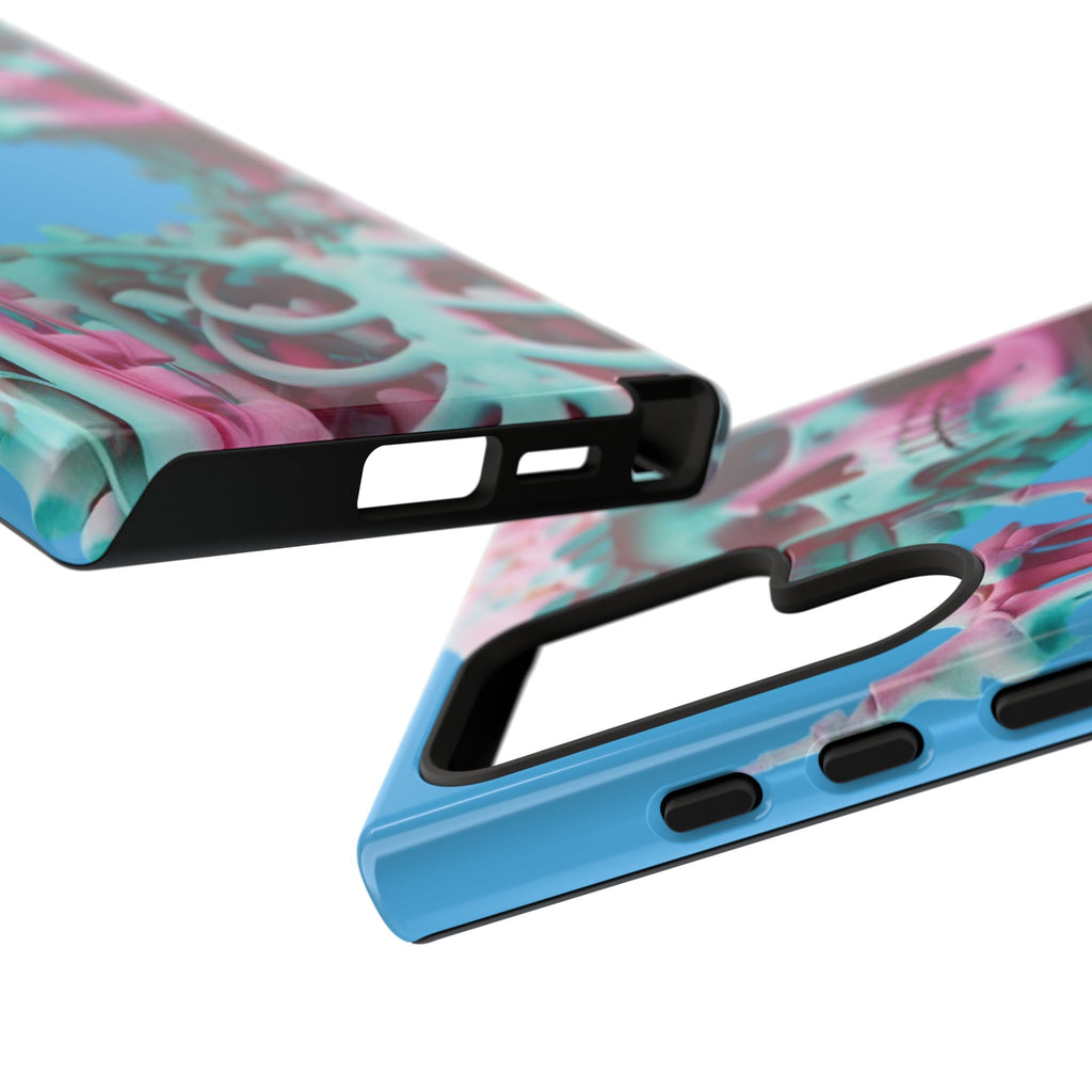 Neon Pink Skeleton Blue Tough Phone Case for iPhone, Galaxy or Google Pixel