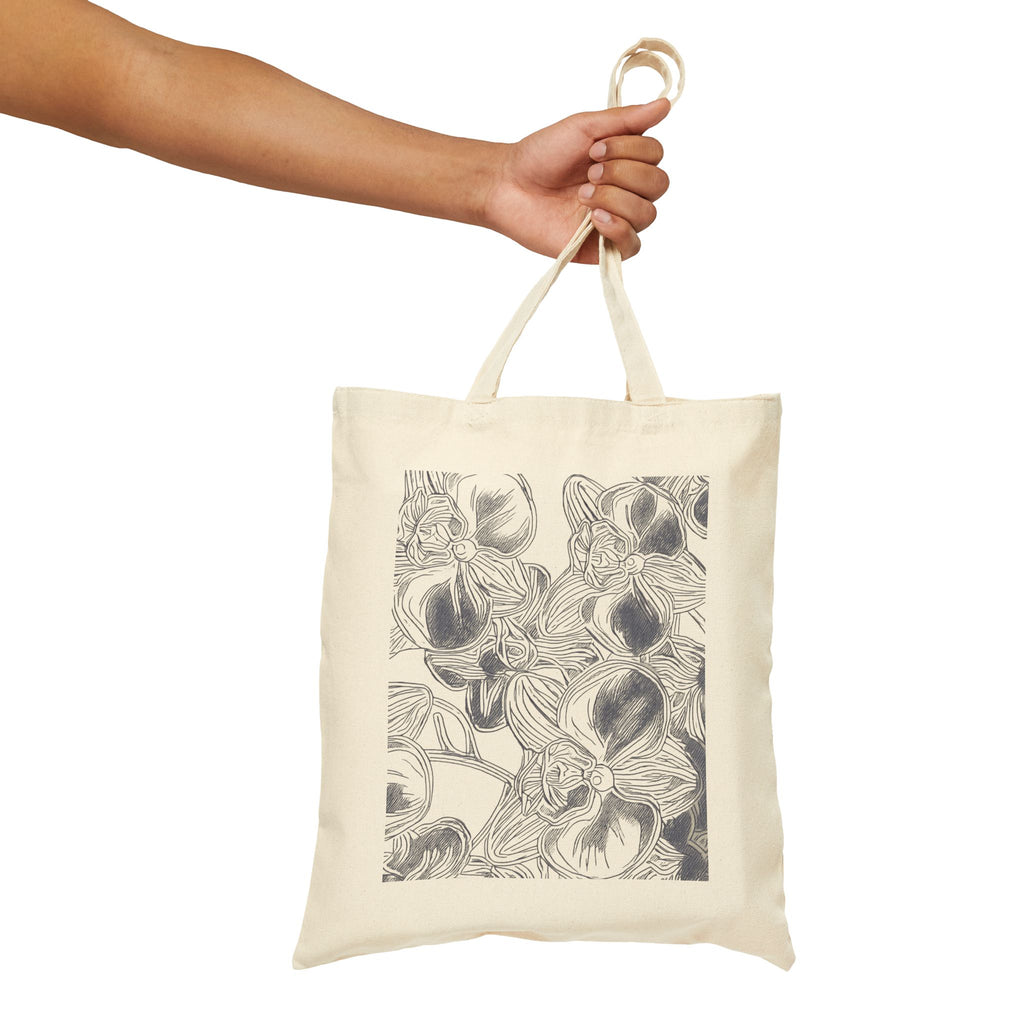 Orchids Print Cotton Canvas Tote Bag