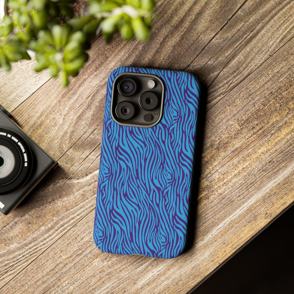 Zebra Print Blue and Purple Tough Case for iPhone, Galaxy or Google Pixel