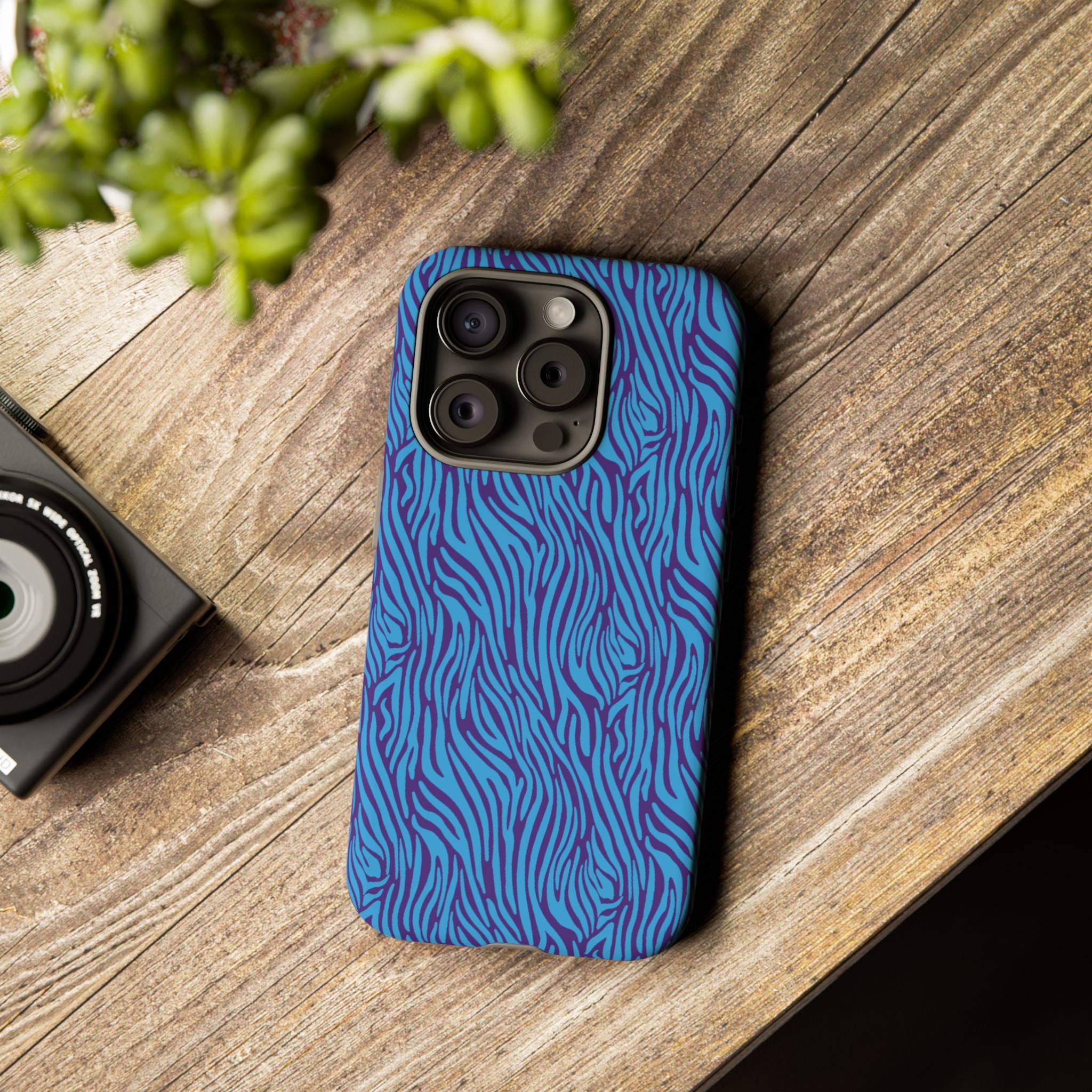 Zebra Print Blue and Purple Tough Case for iPhone, Galaxy or Google Pixel