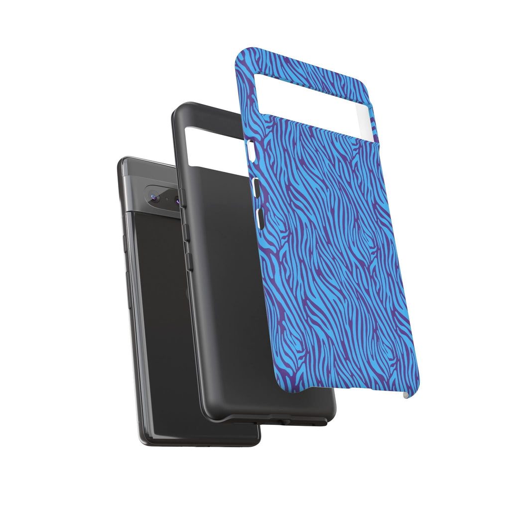 Zebra Print Blue and Purple Tough Case for iPhone, Galaxy or Google Pixel