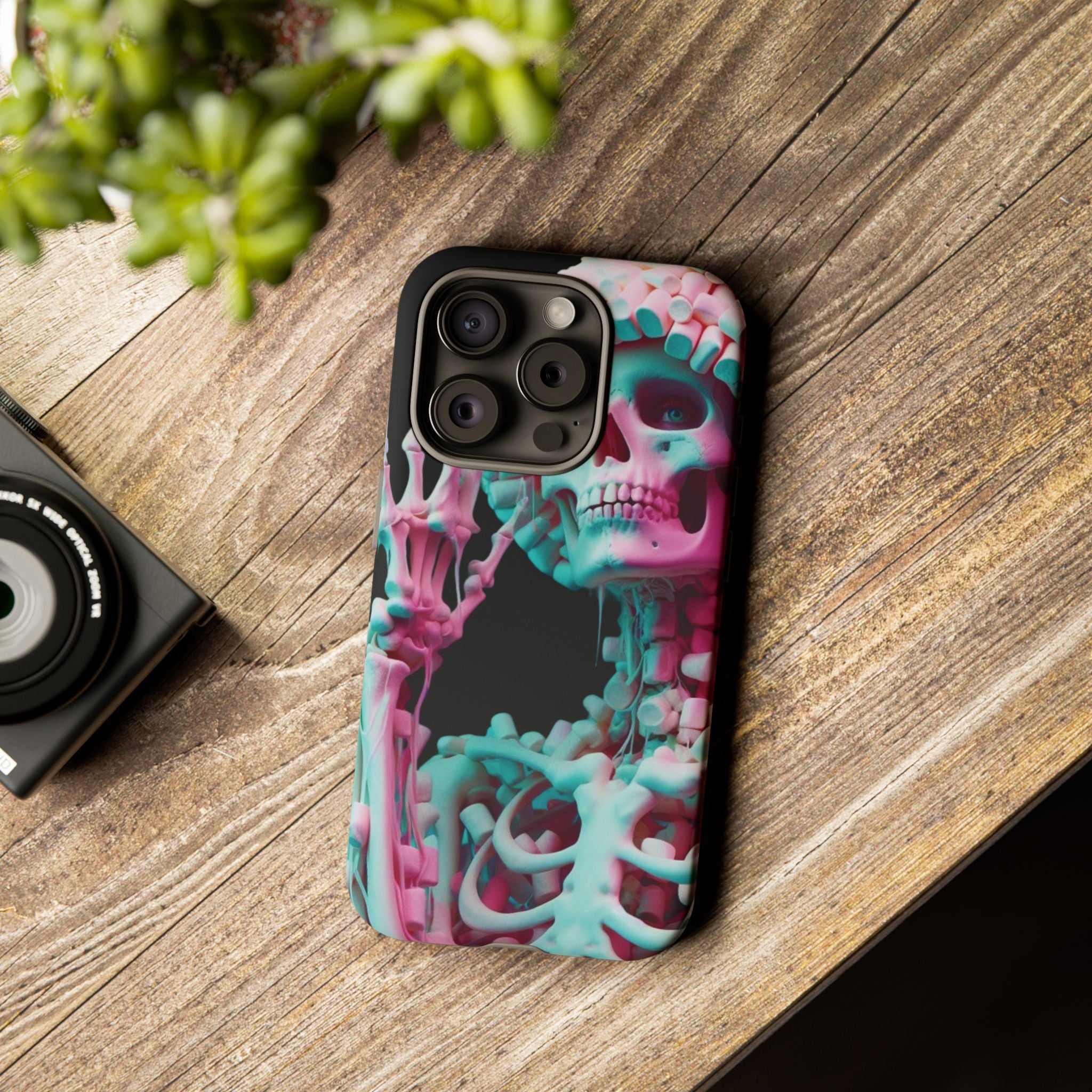 Neon Pink Skeleton (Black) Tough Phone Case for iPhone, Galaxy, or Google Pixel