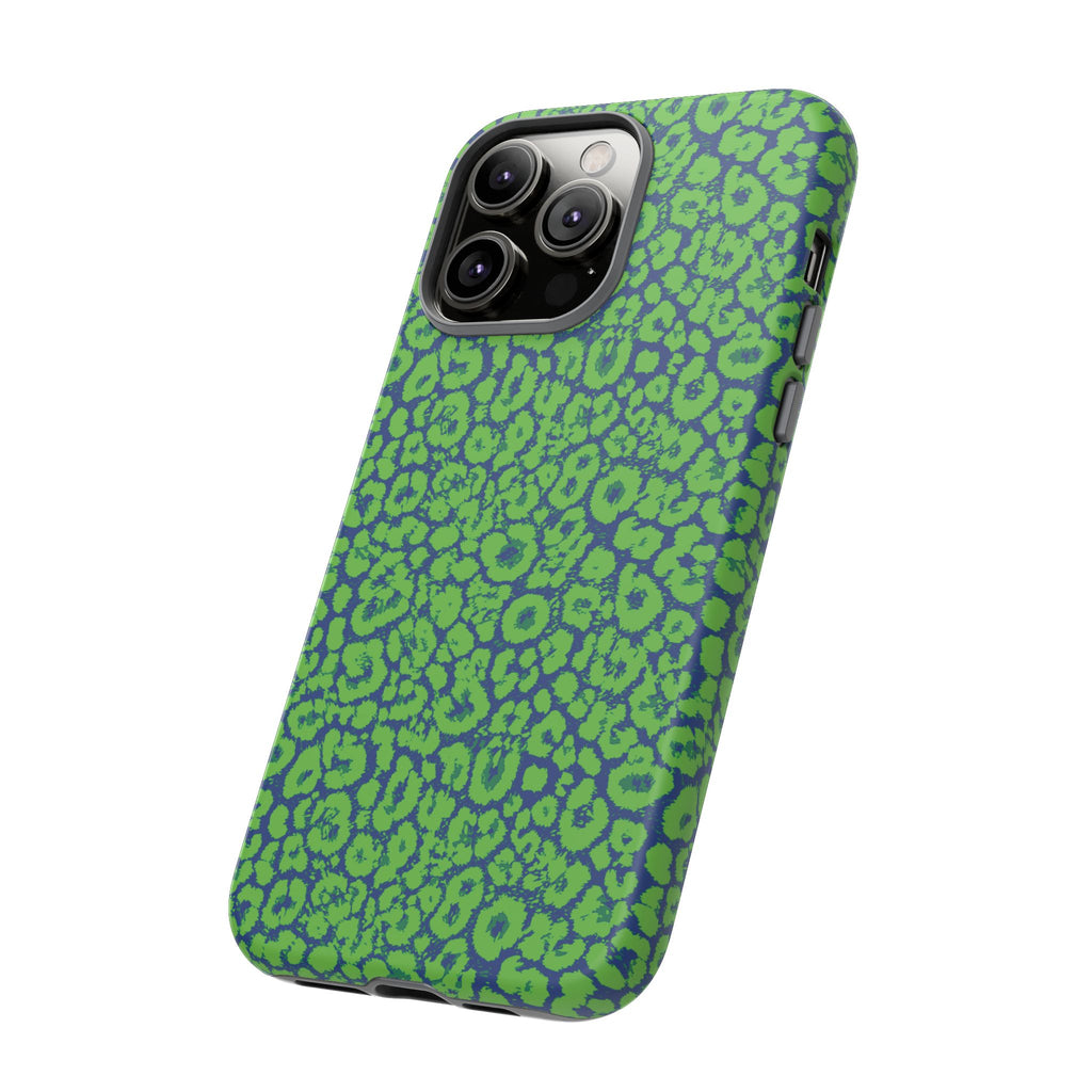 Blue Neon Green  Leopard Tough Phone Case for iPhone, Galaxy, or Google Pixel
