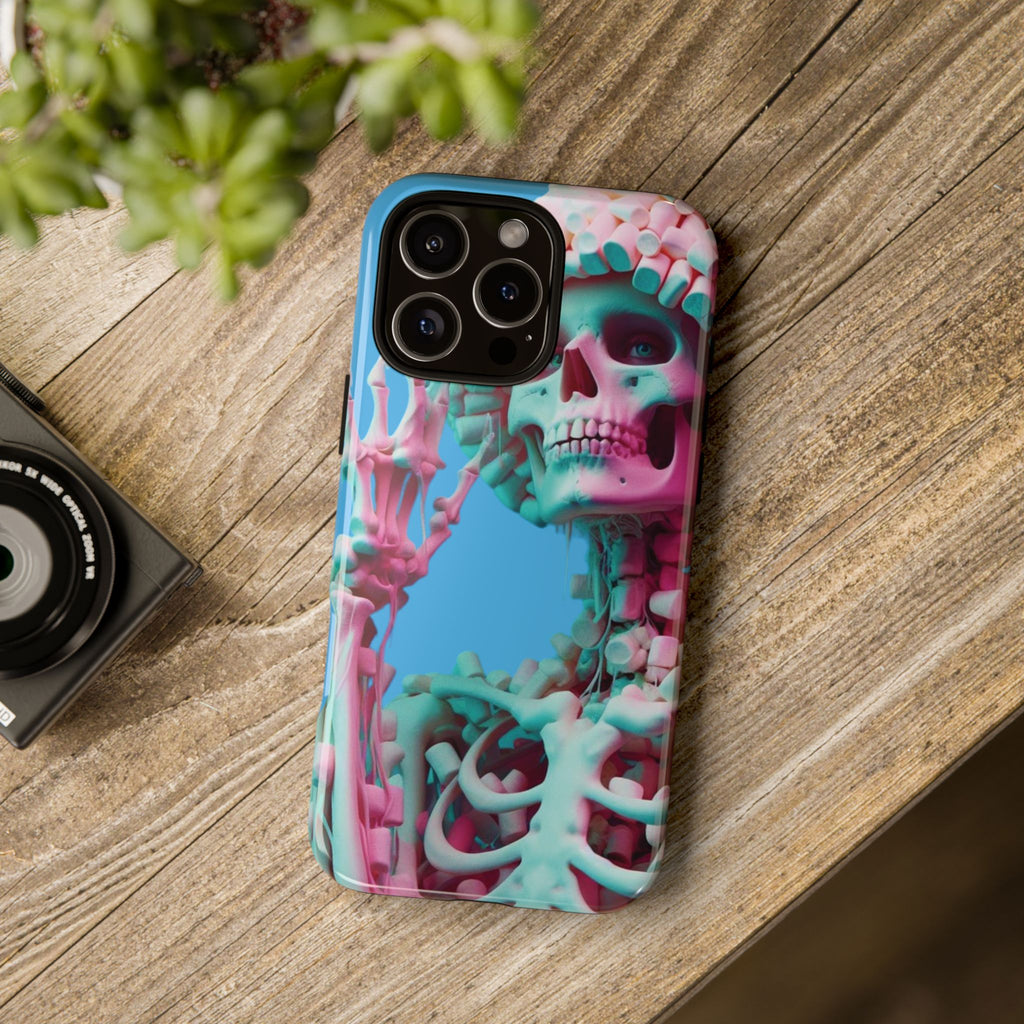 Neon Pink Skeleton Blue Tough Phone Case for iPhone, Galaxy or Google Pixel