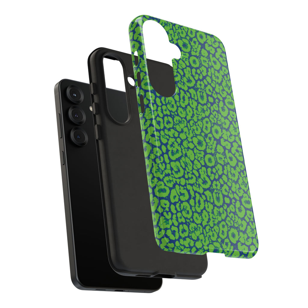 Blue Neon Green  Leopard Tough Phone Case for iPhone, Galaxy, or Google Pixel