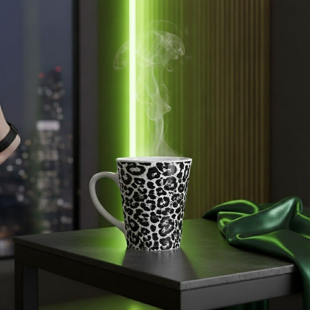 Black and White Leopard Print Latte Mug