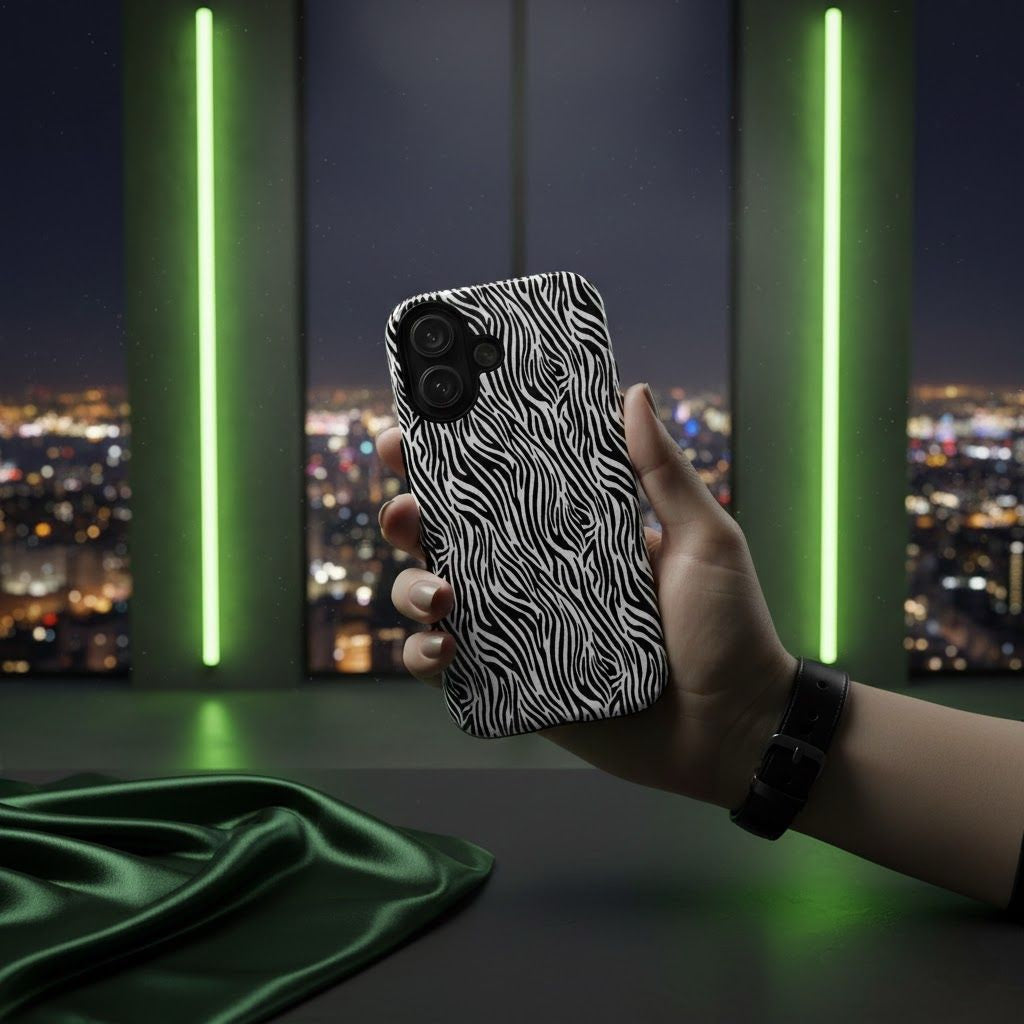 Black and White Zebra Print Tough Case iPhone, Galaxy and Google Pixel