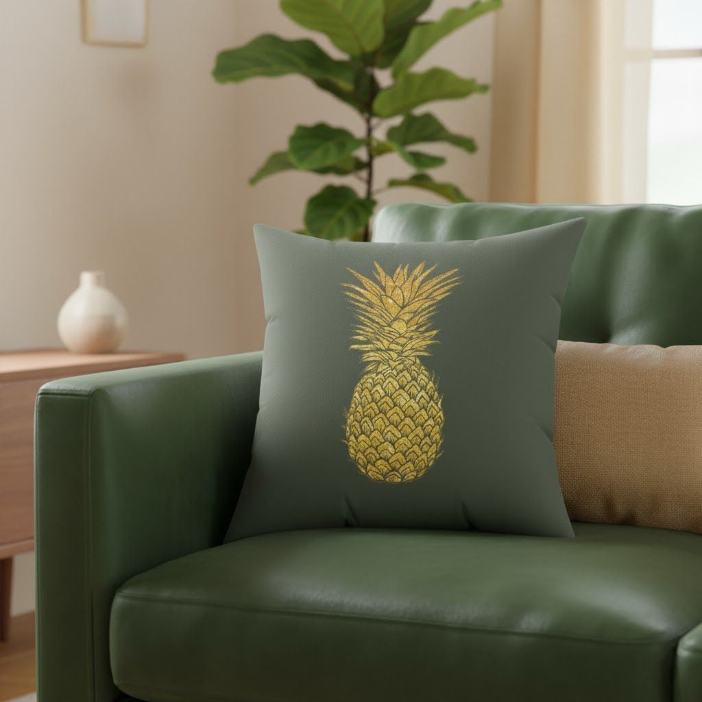 Gold Pineapple Boho Chic Faux Suede Pillow
