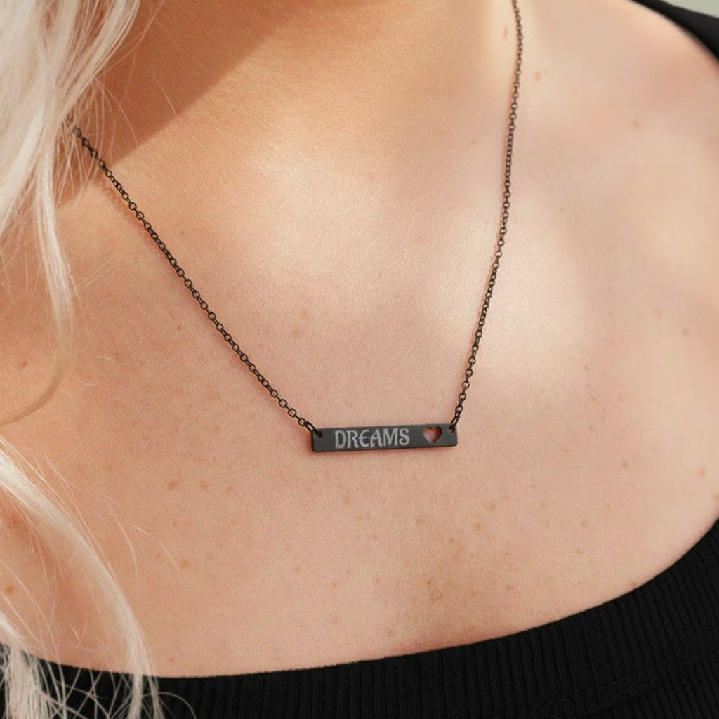 DREAMS Cutout Heart Bar Necklace (Engraving)