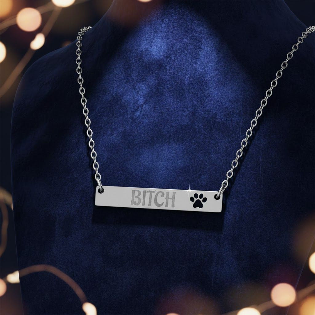 B*TCH Cutout Paw Bar Necklace (Engraving)