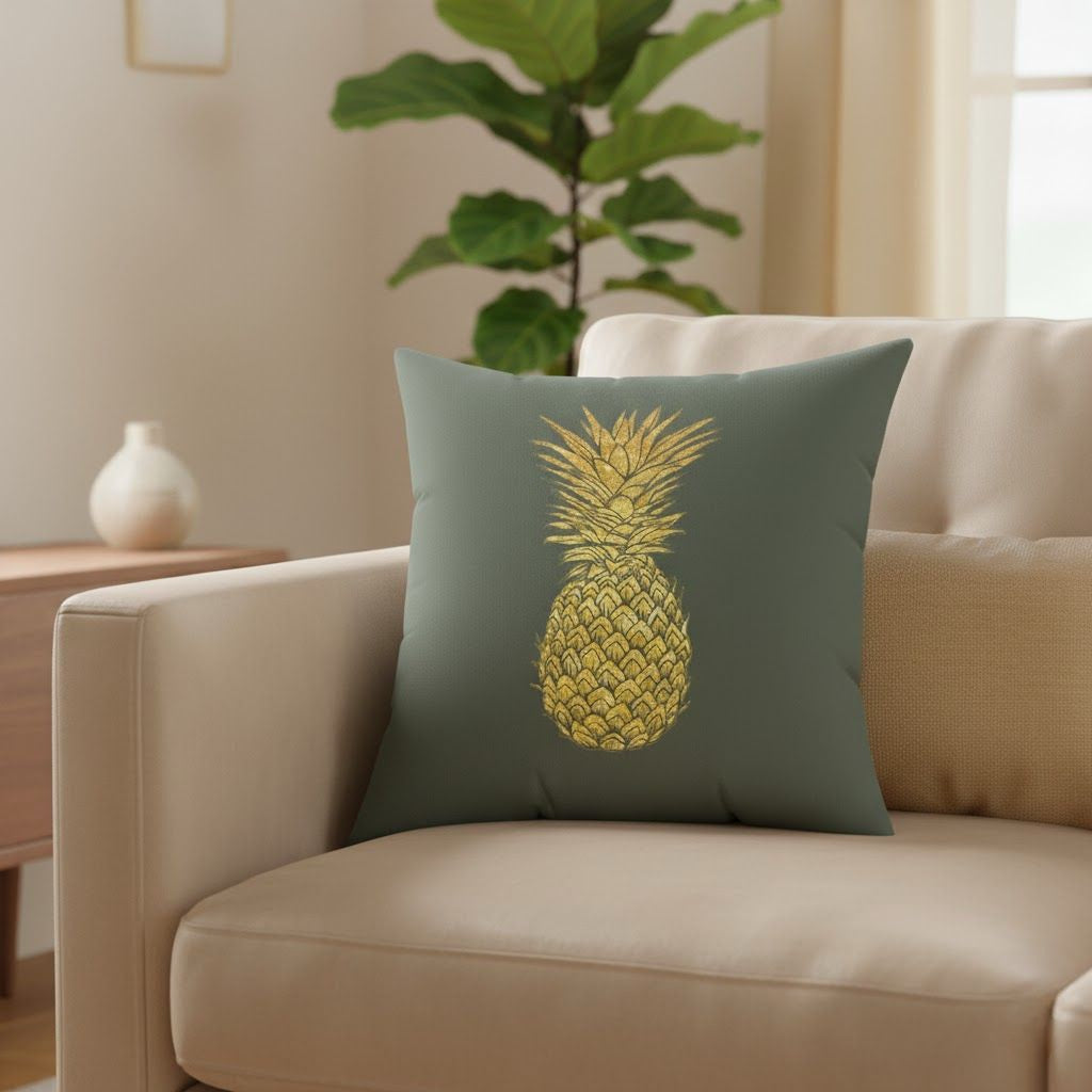 Gold Pineapple Boho Chic Faux Suede Pillow